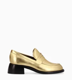 Online FREE LANCE Paris Mocassin à talon à bout carré - Anaïs 50 - Cuir métallisé - Or