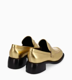 Online FREE LANCE Paris Mocassin à talon à bout carré - Anaïs 50 - Cuir métallisé - Or
