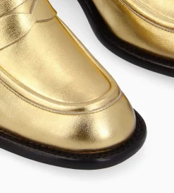 Online FREE LANCE Paris Mocassin à talon à bout carré - Anaïs 50 - Cuir métallisé - Or