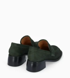 Outlet FREE LANCE Paris Mocassin à talon à bout carré - Anaïs 50 - Cuir velours - Militaire