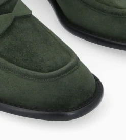 Outlet FREE LANCE Paris Mocassin à talon à bout carré - Anaïs 50 - Cuir velours - Militaire